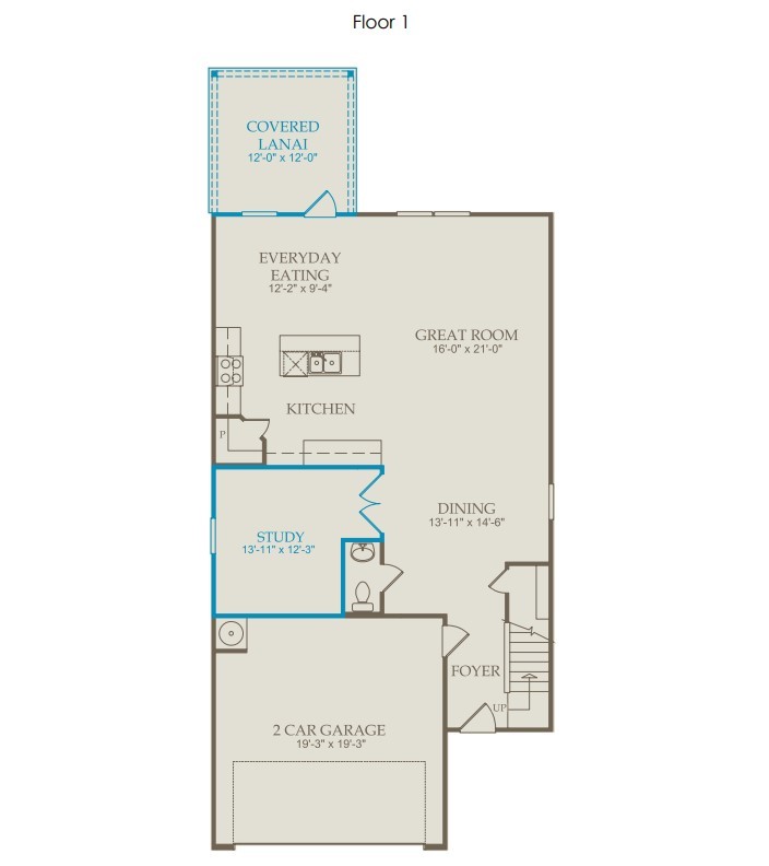 1st Floor layout of the open concept plan of the Murray with Covered Patio and Dedicated Study space