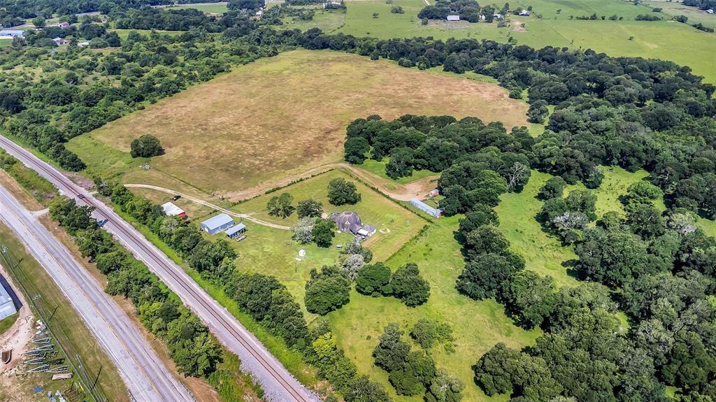 an aerial view of a garden