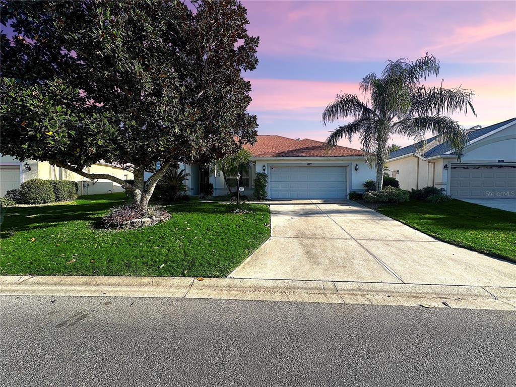 a front view of house with yard and green space