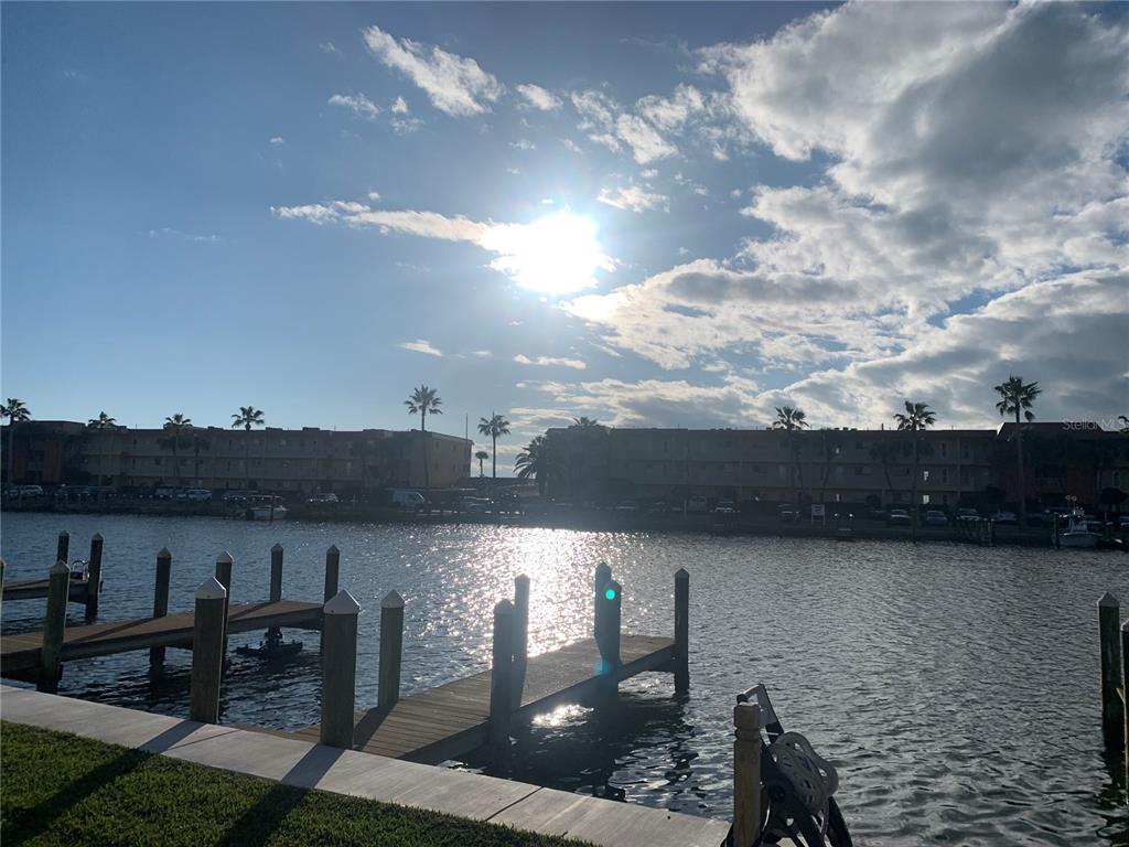 a view of a lake from a yard