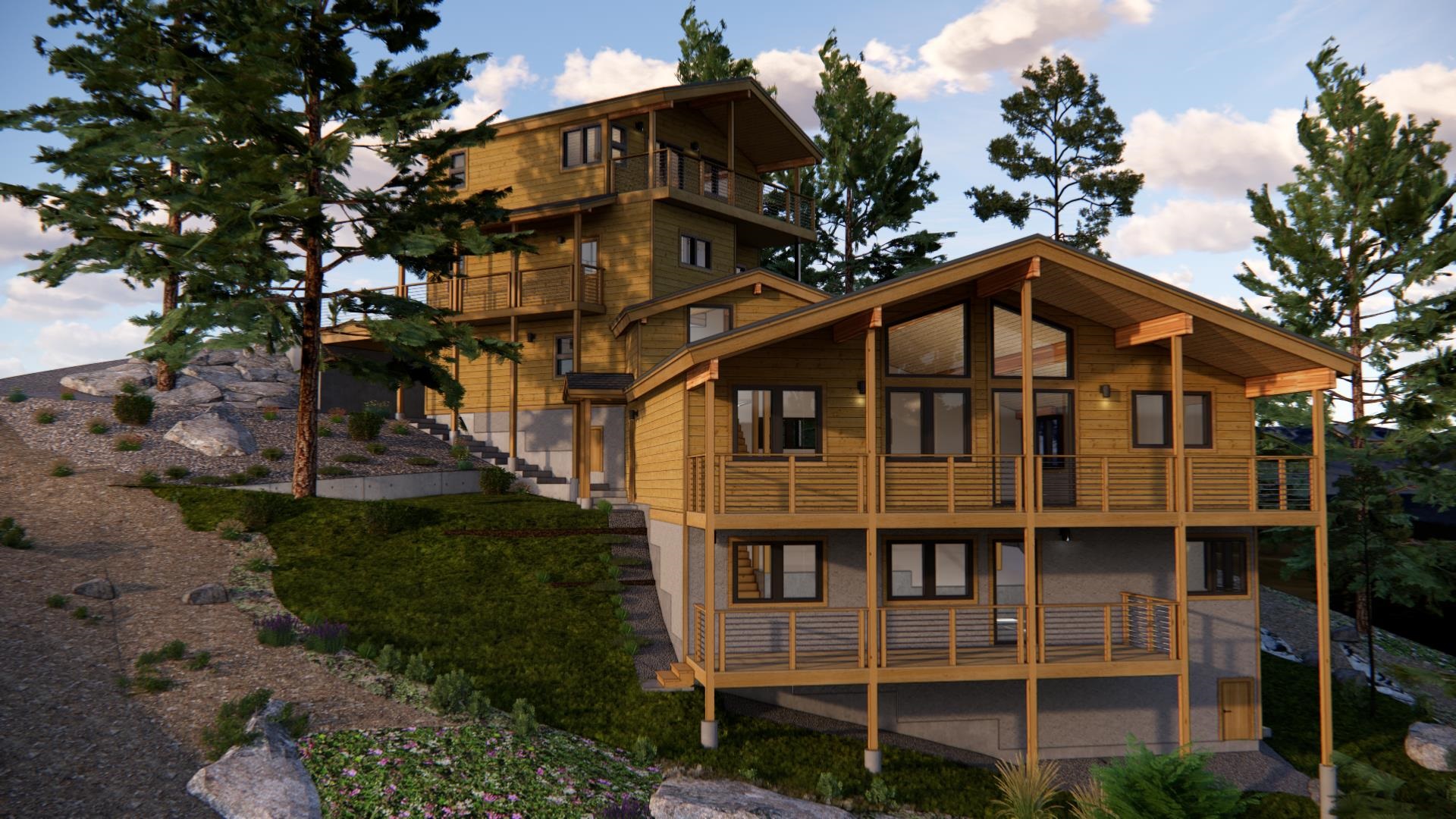 A  main house and TWO ADUs  3500' (approx)   Breathtaking views of Donner Lake.  Approved plans!