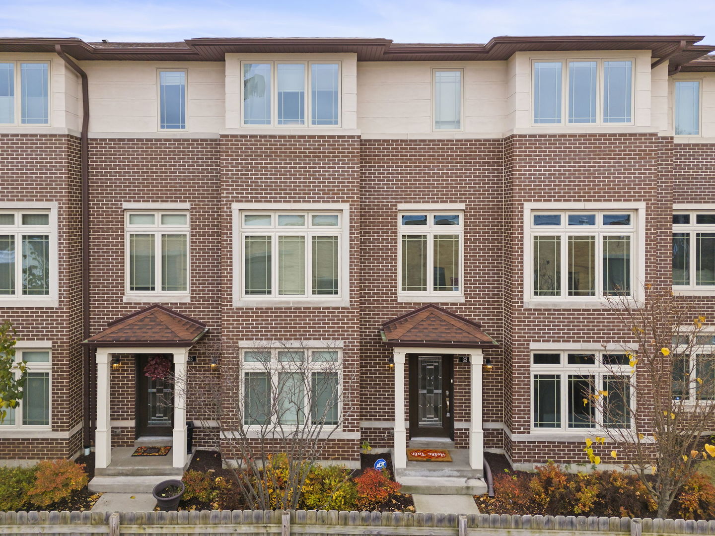 a front view of a building with windows