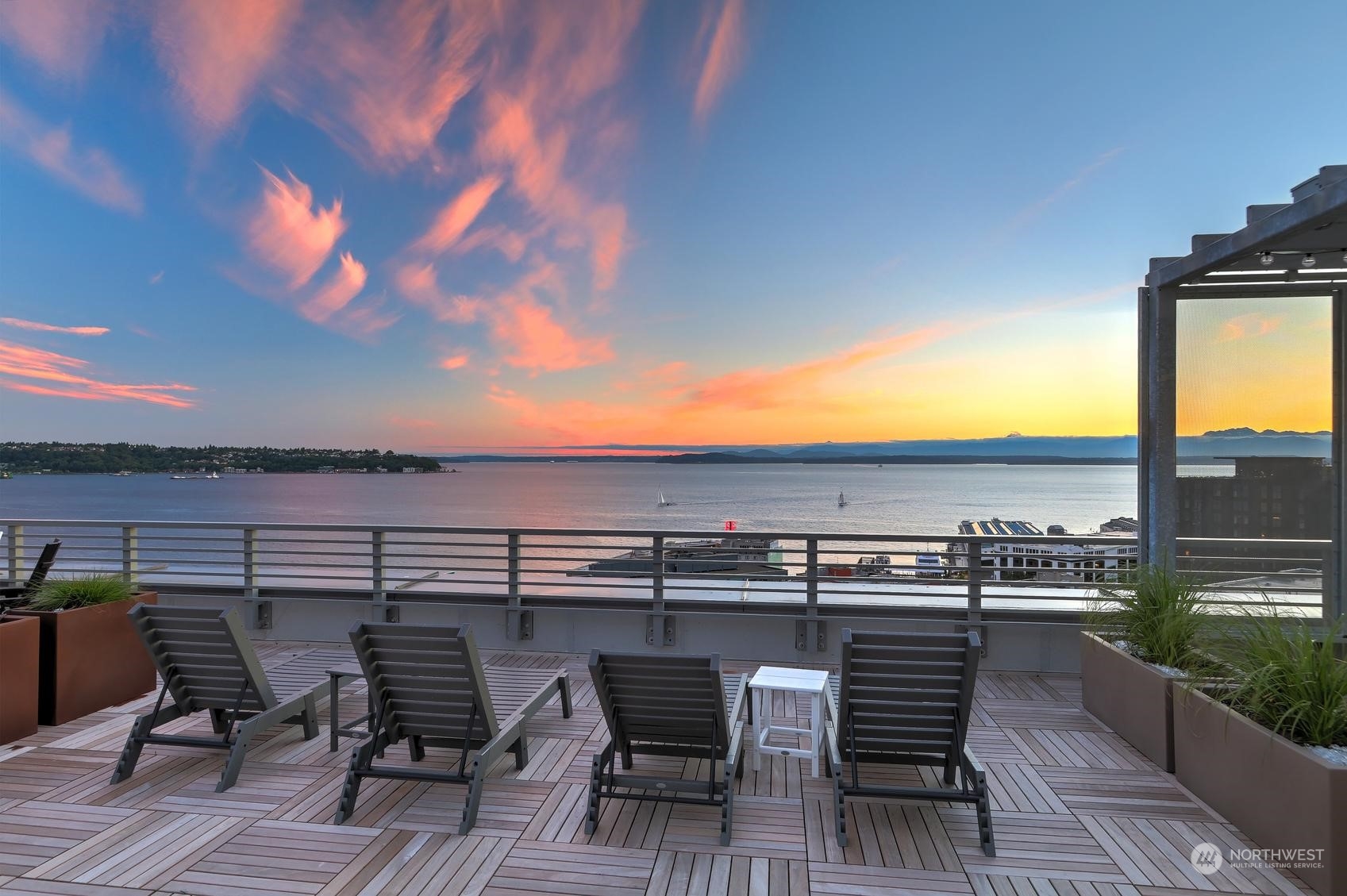 a view of a terrace with seating area