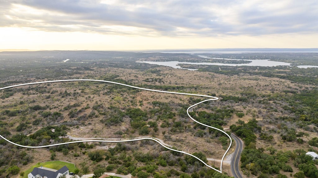 an aerial view of a highlighted house