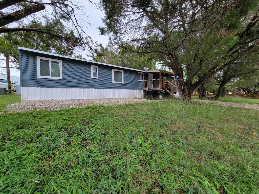 a view of a backyard with a large tree