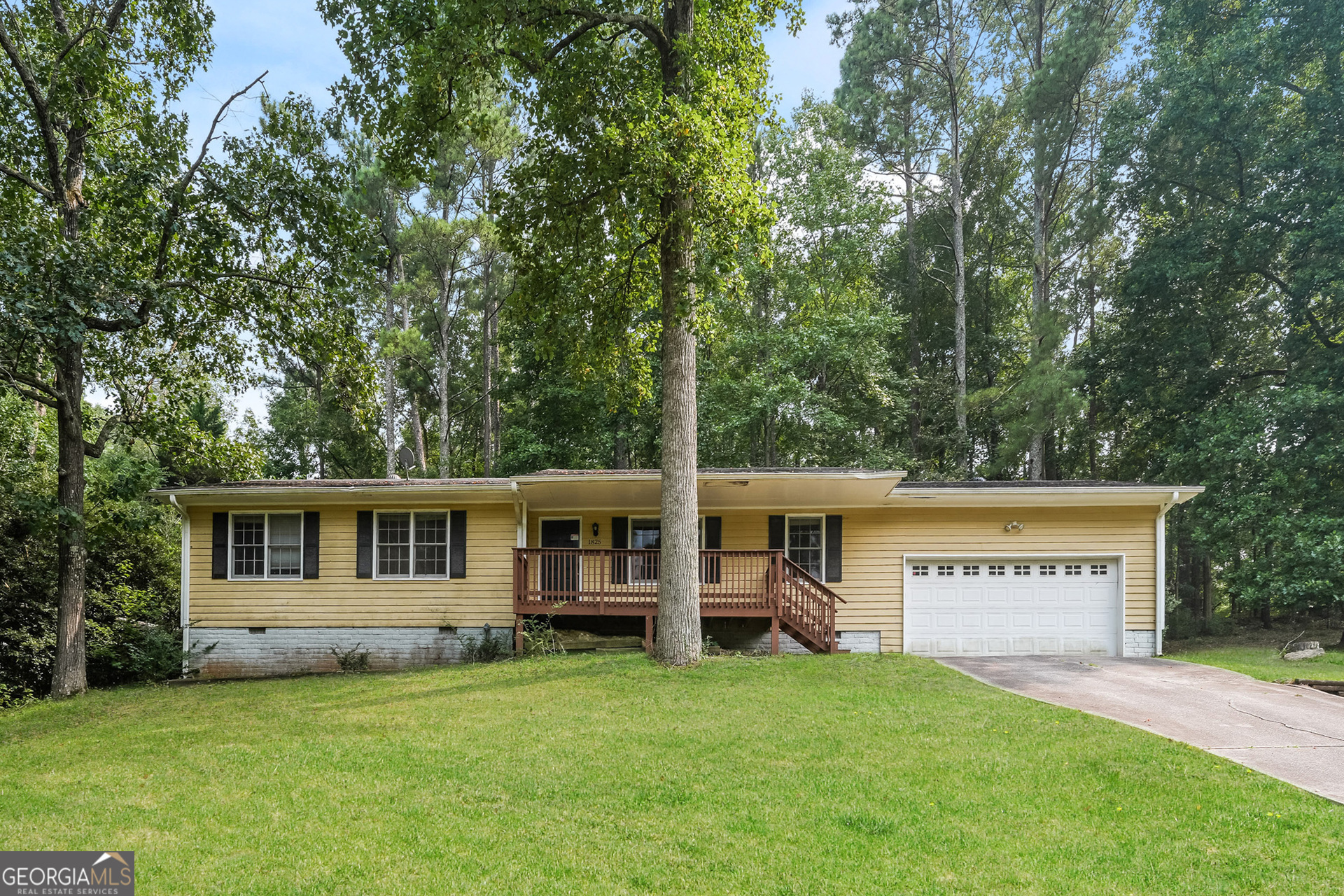 a view of a house with a backyard and a tree