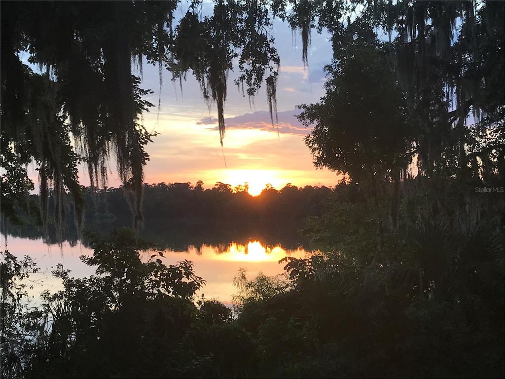 a view of a lake in between of house and trees