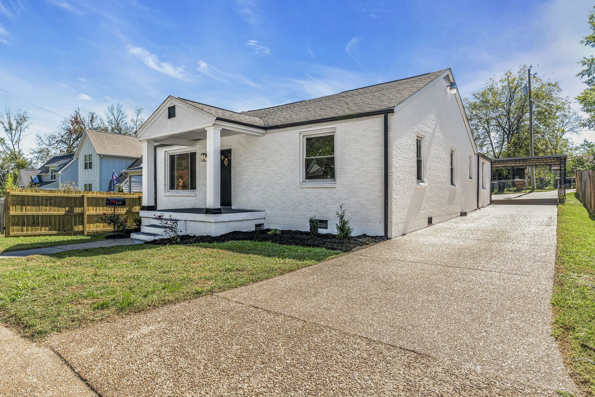 Long driveway entrance from Antioch Pike but with a separate alley entrance for easy exit.