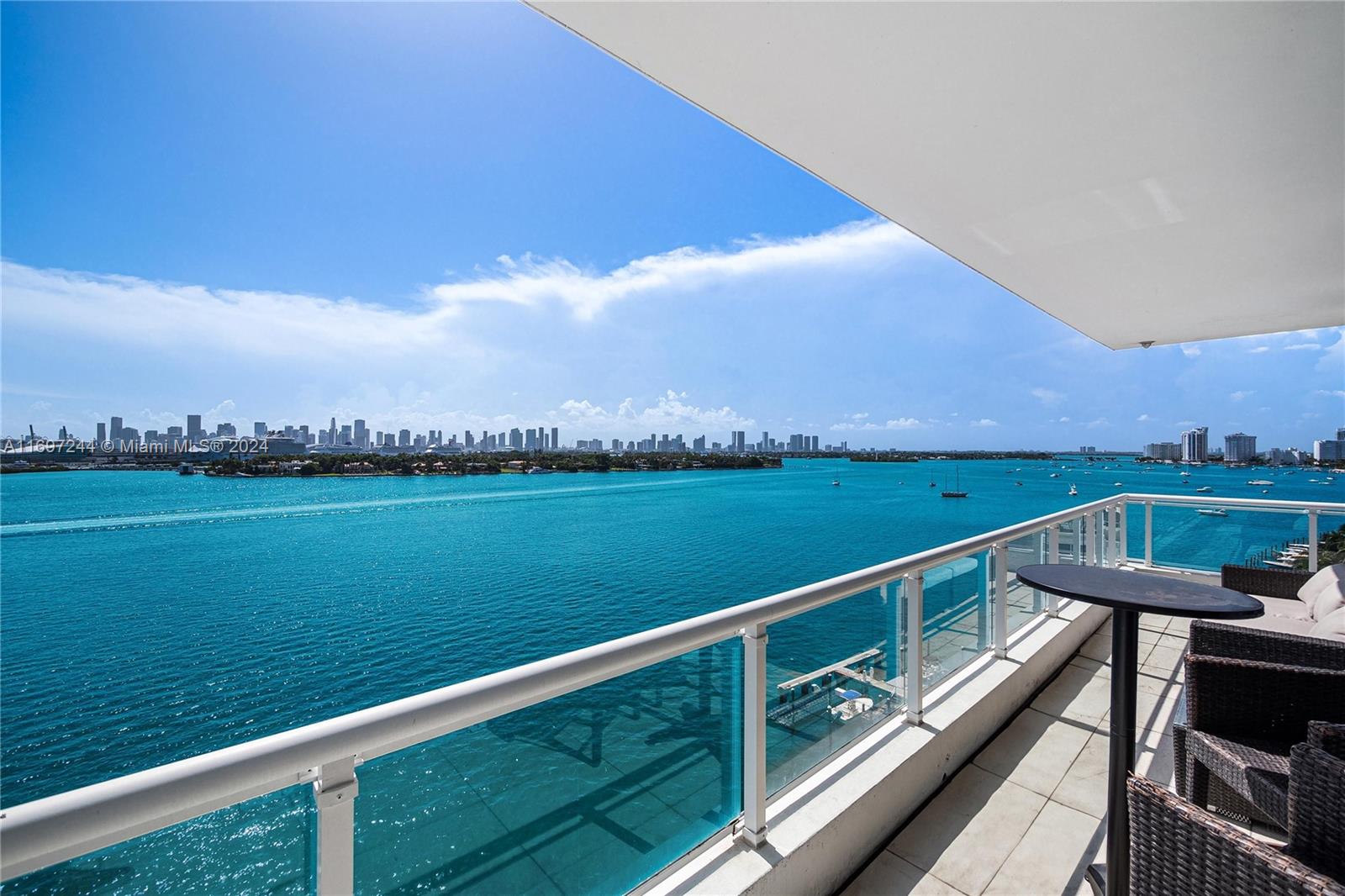 a view of a balcony with city