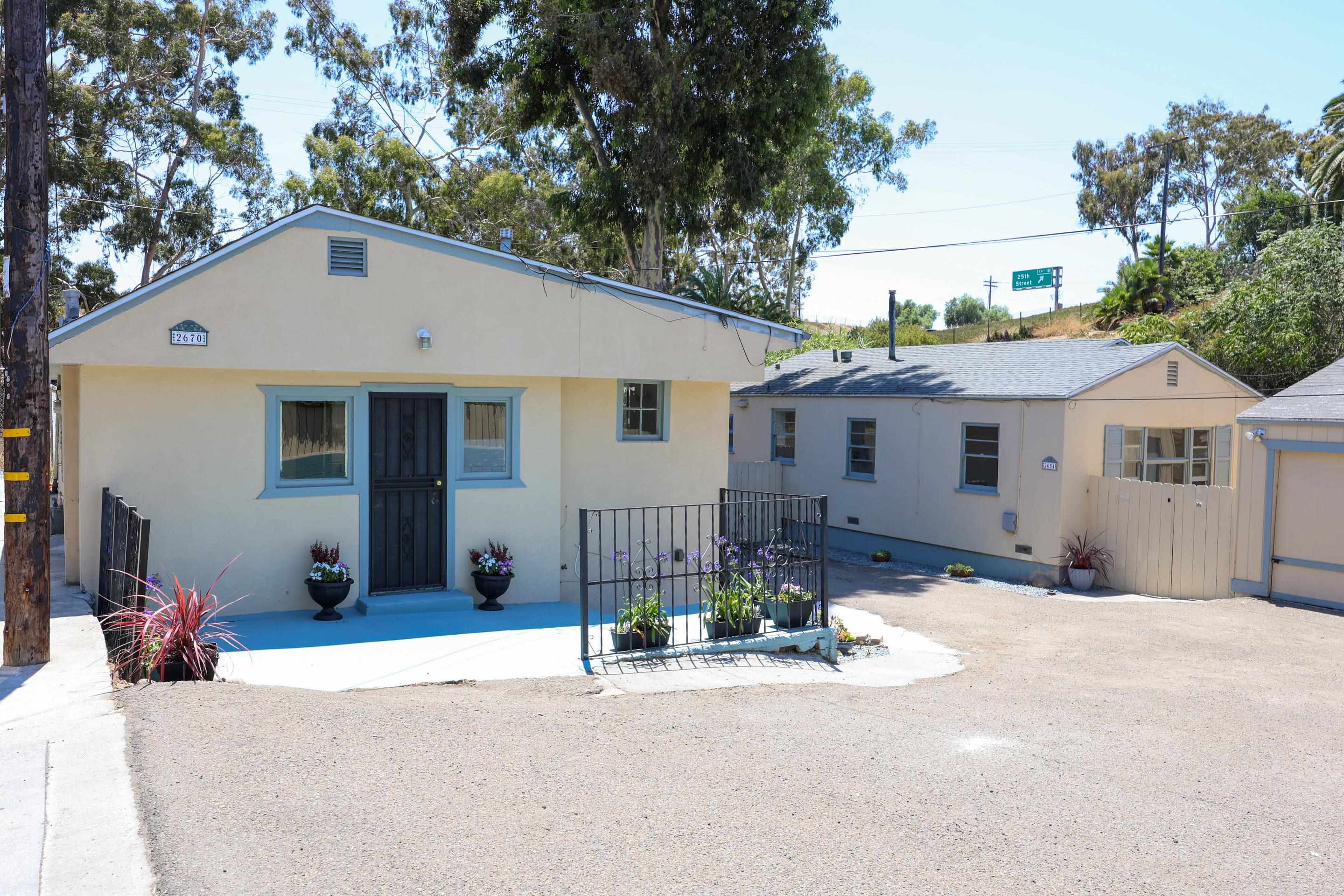 a front view of a house with a patio