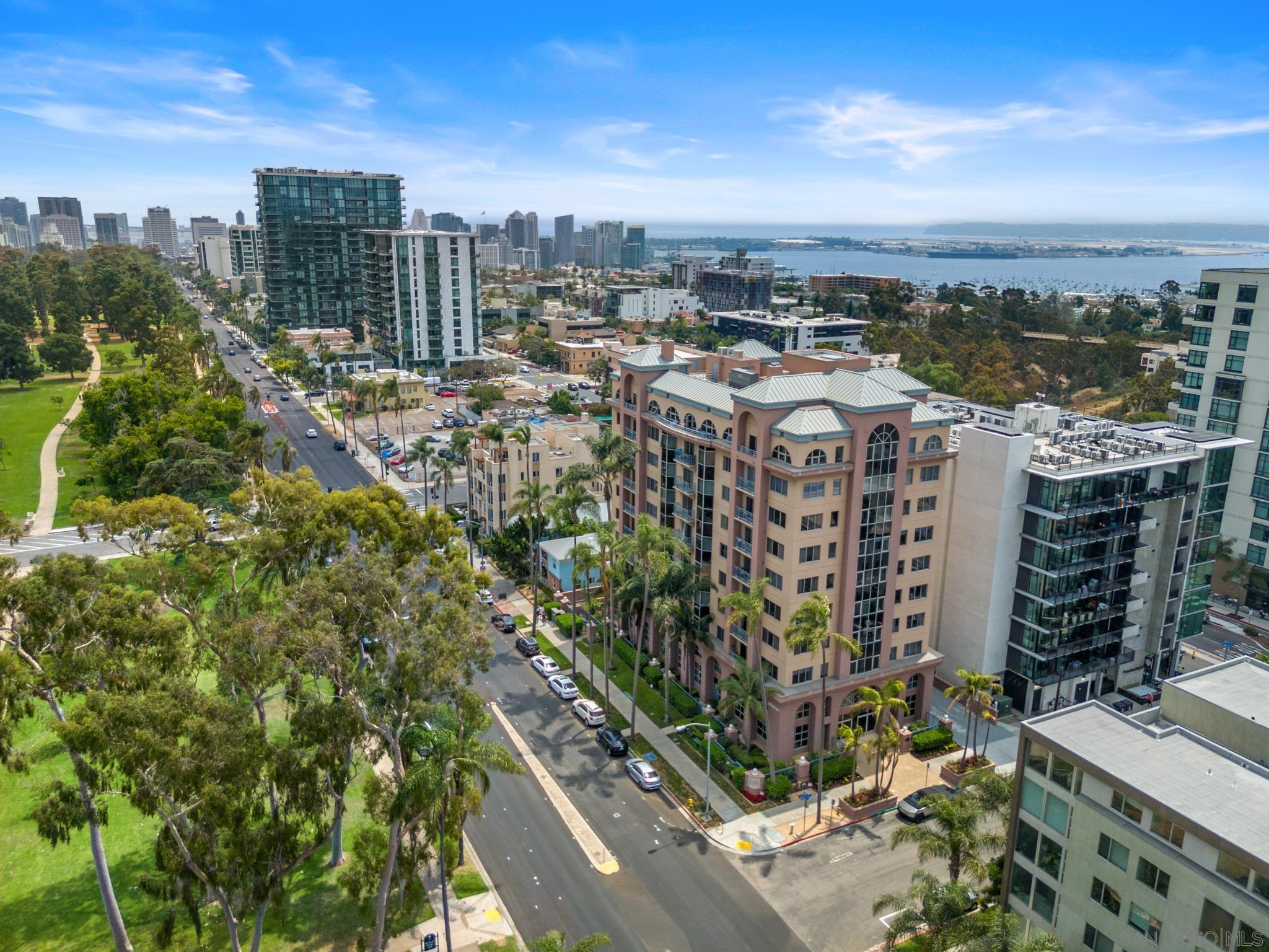 a view of a city with tall buildings