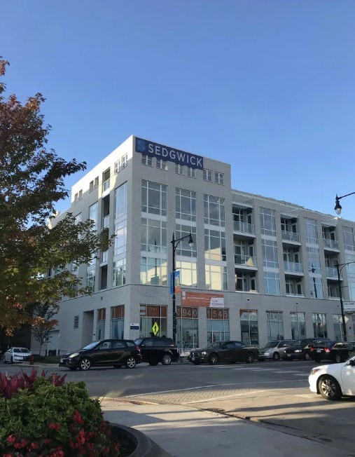 a front view of a building with street view