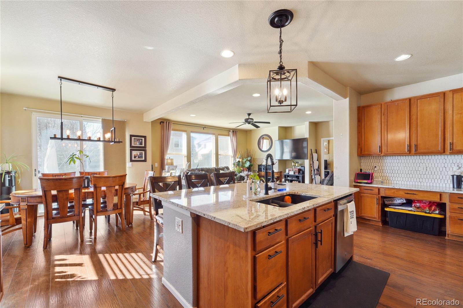 a large kitchen with lots of counter space