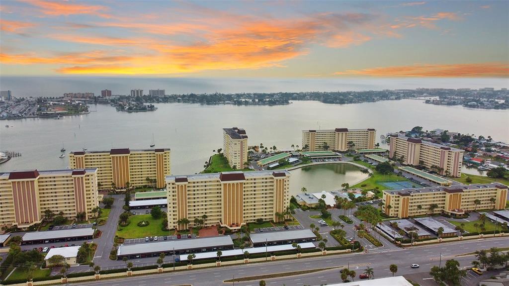 a view of a city and lake