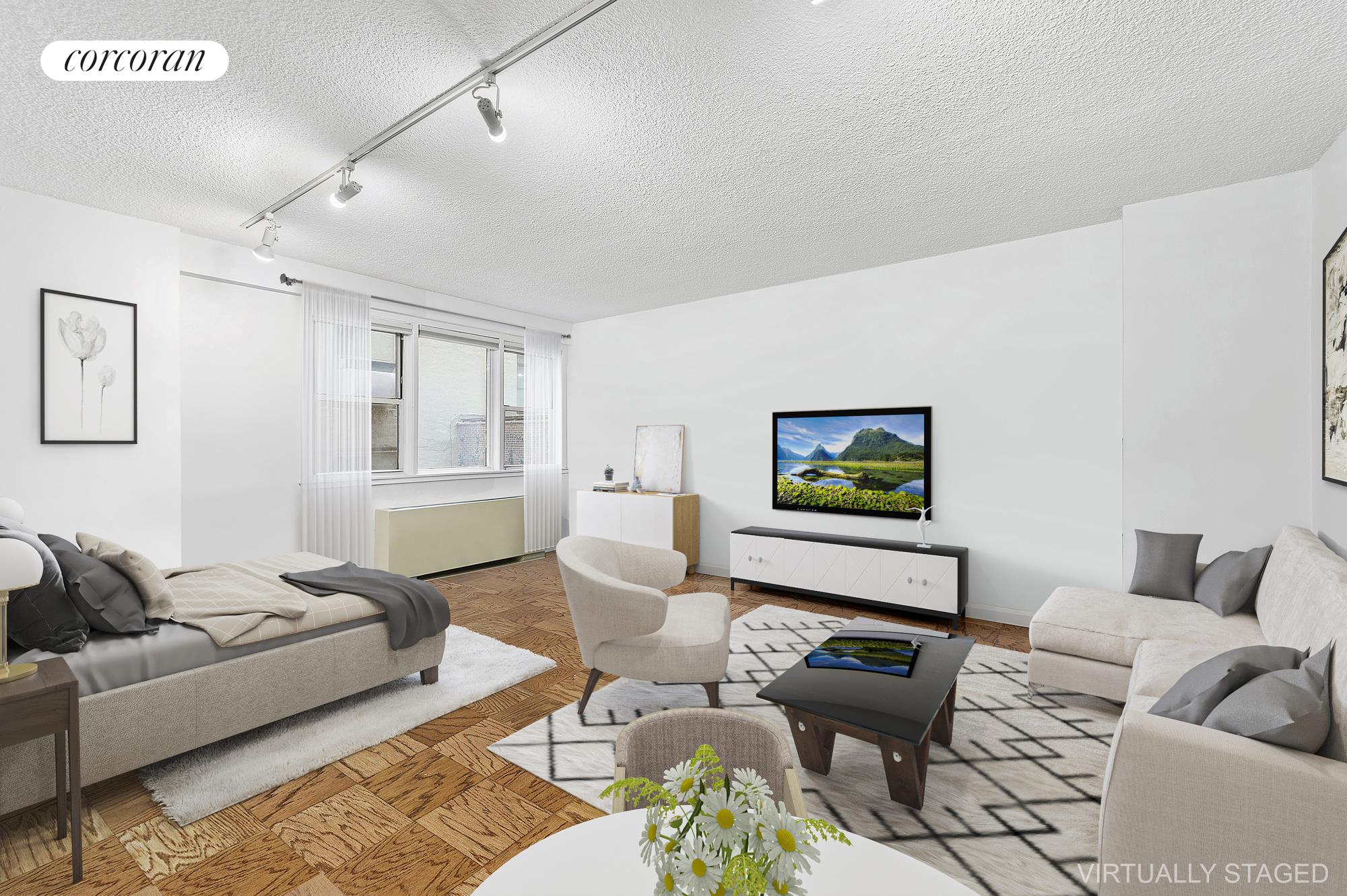 a living room with furniture and a flat screen tv