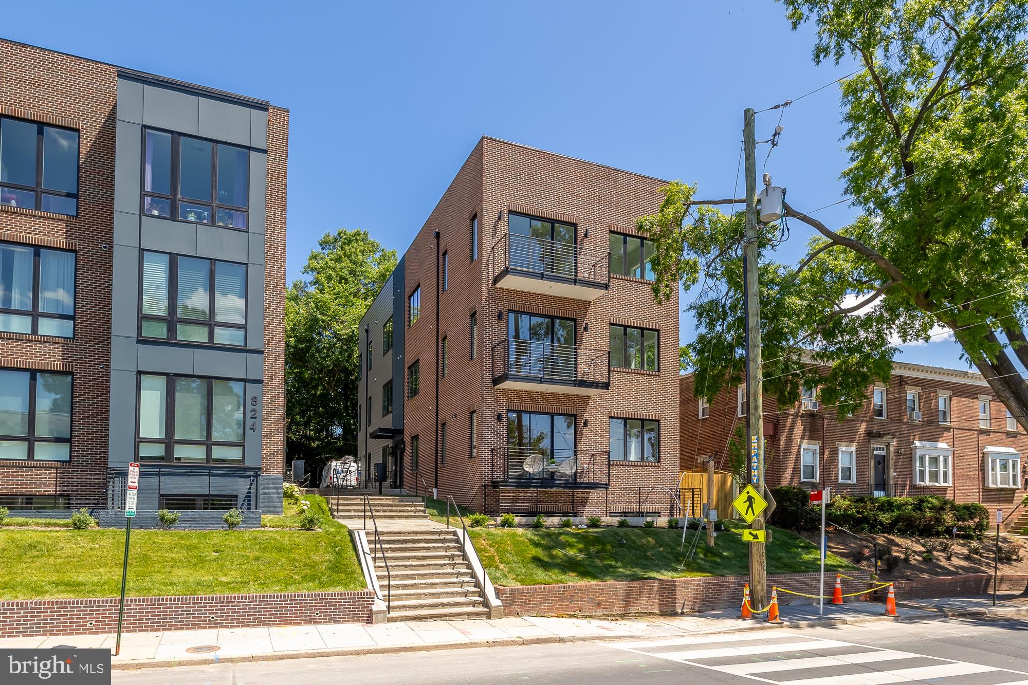 a view of a building with a patio