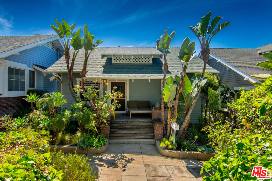 a front view of a house with a plant