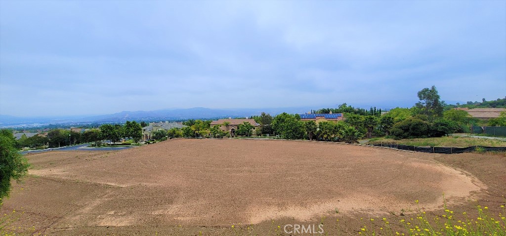 a view of a field with ocean view