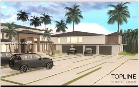 a car parked in front of house with palm trees