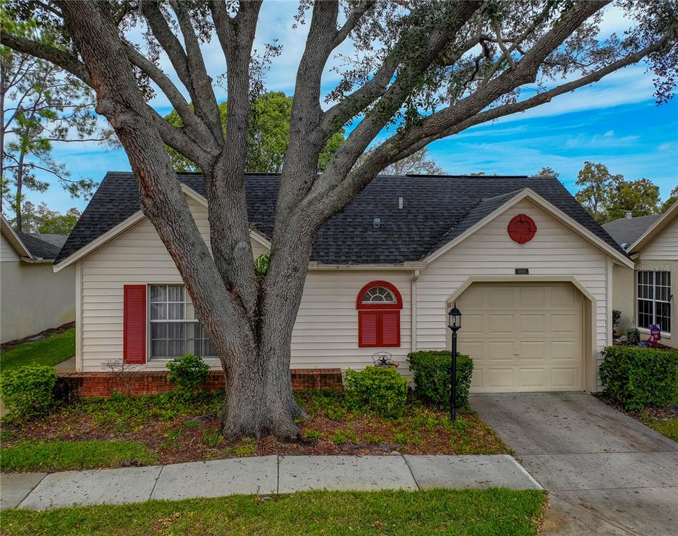 a view of house with a tree and a yard