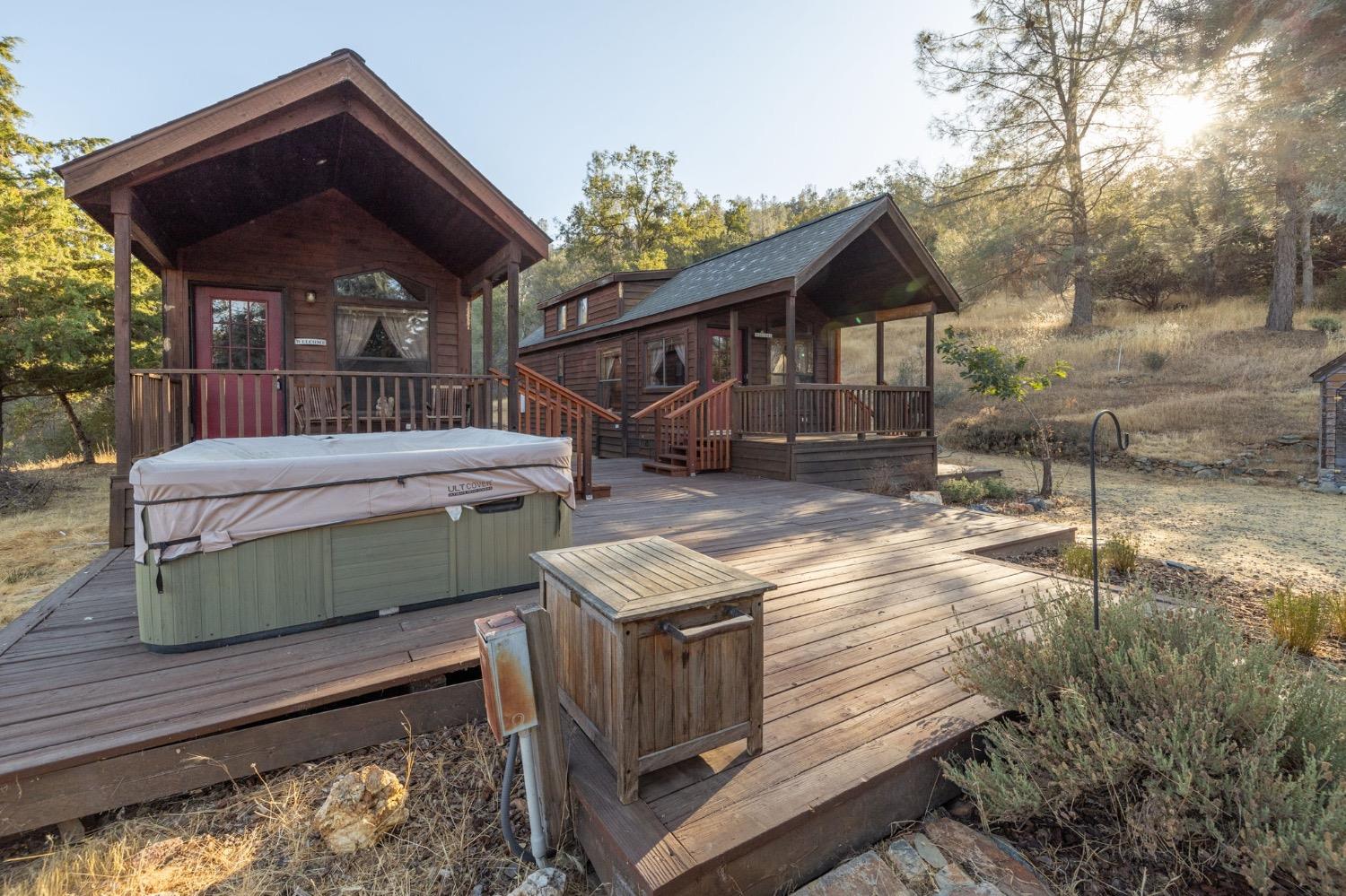 a view of a wooden deck front of house