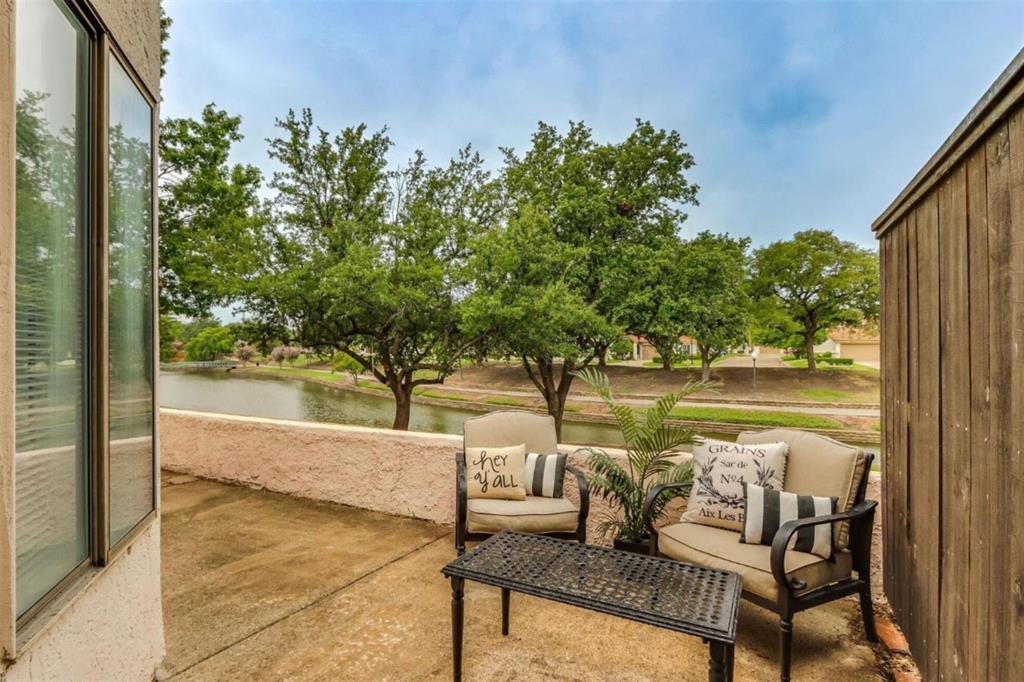 a building outdoor space with seating area