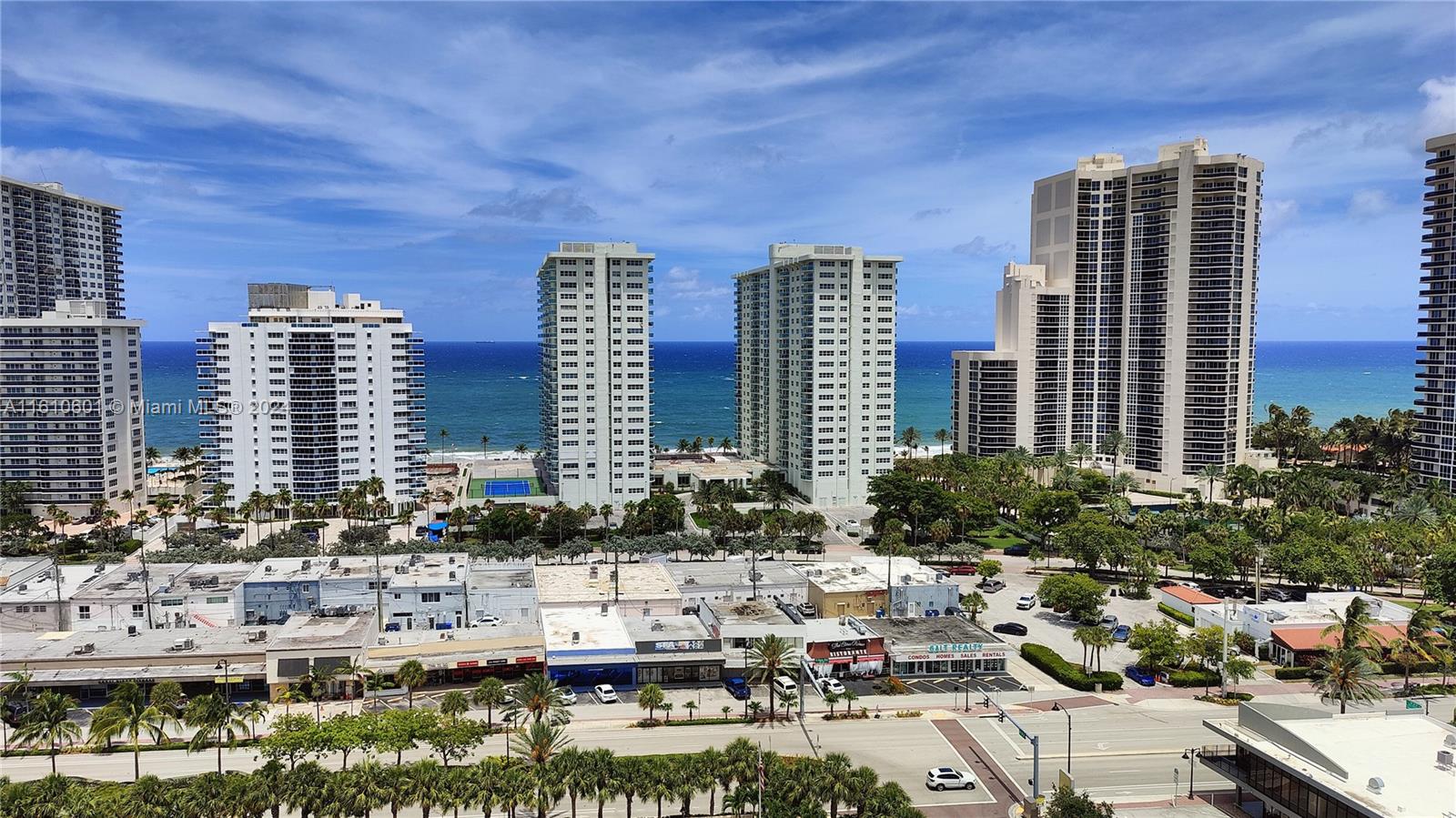 a city view with tall buildings