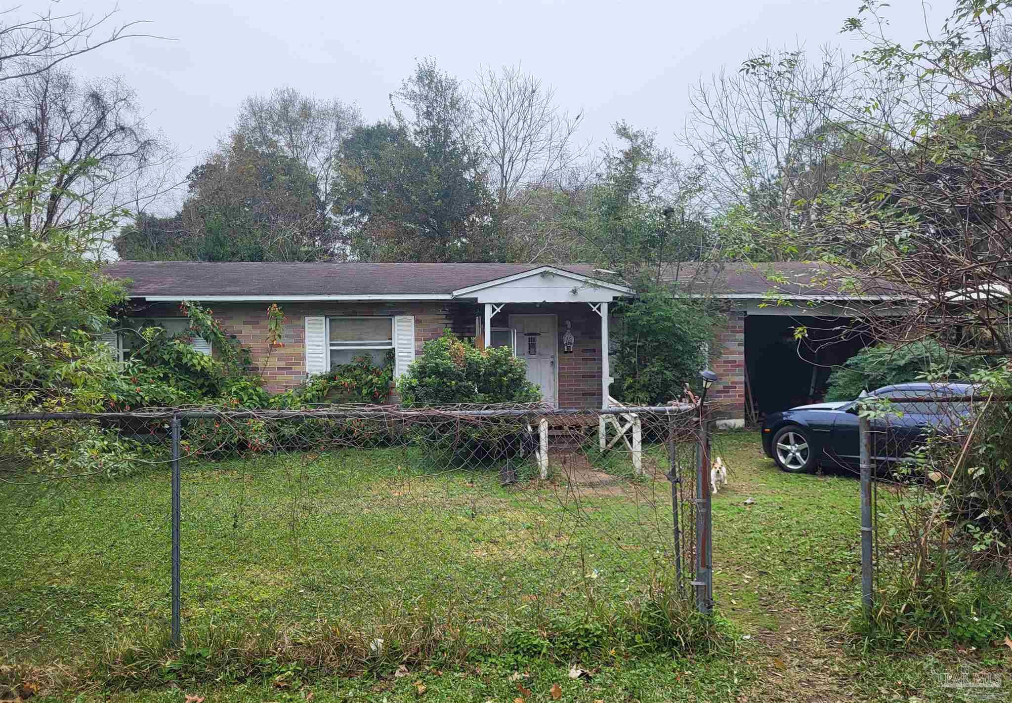 a view of house with a backyard and patio