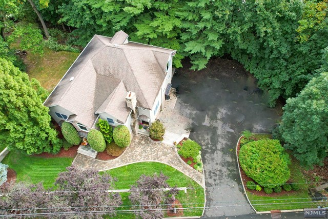 a aerial view of a house with yard and green space