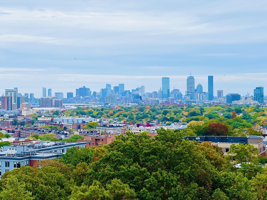 a view of a city with tall buildings