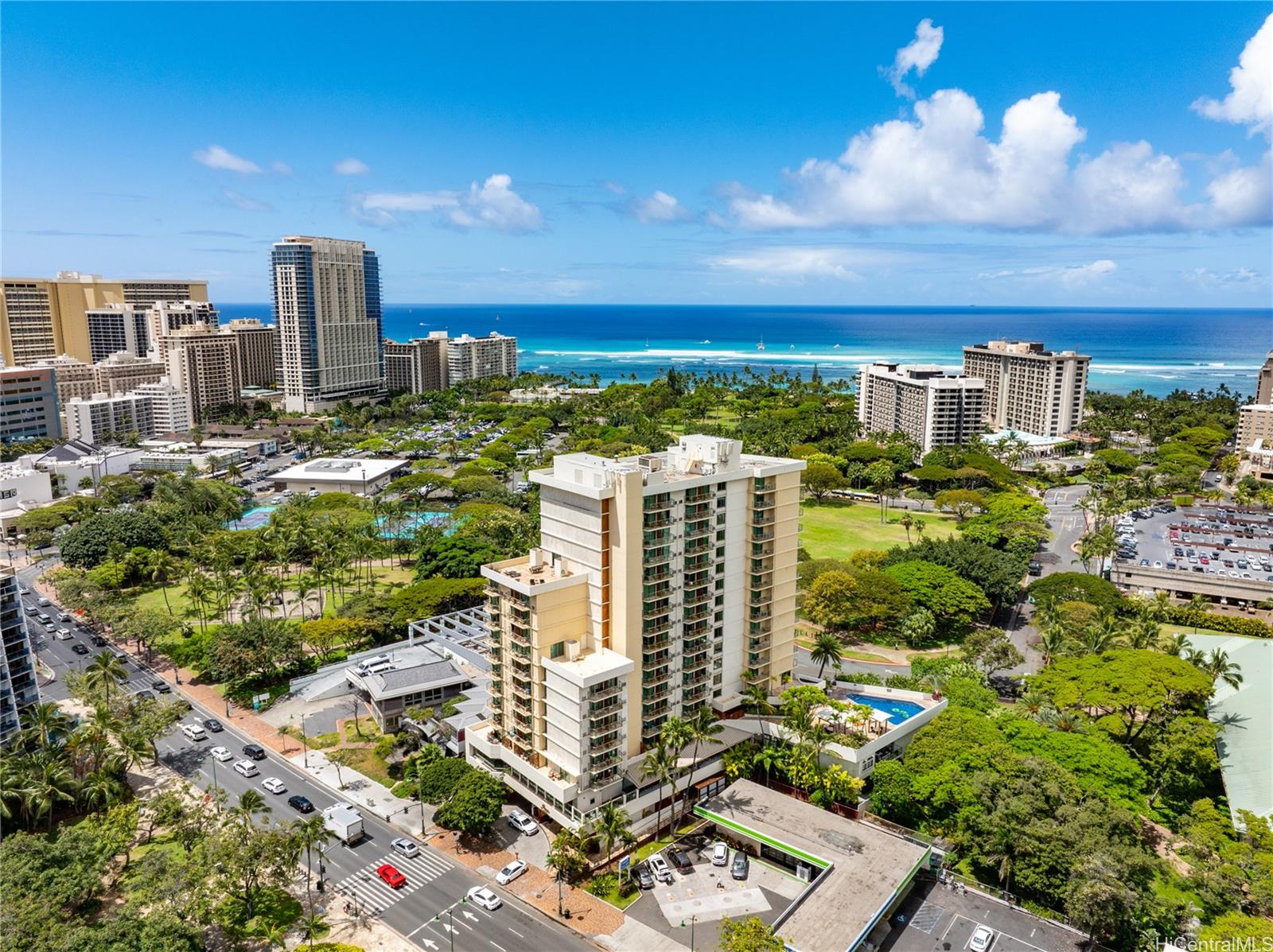 a view of a city with tall buildings