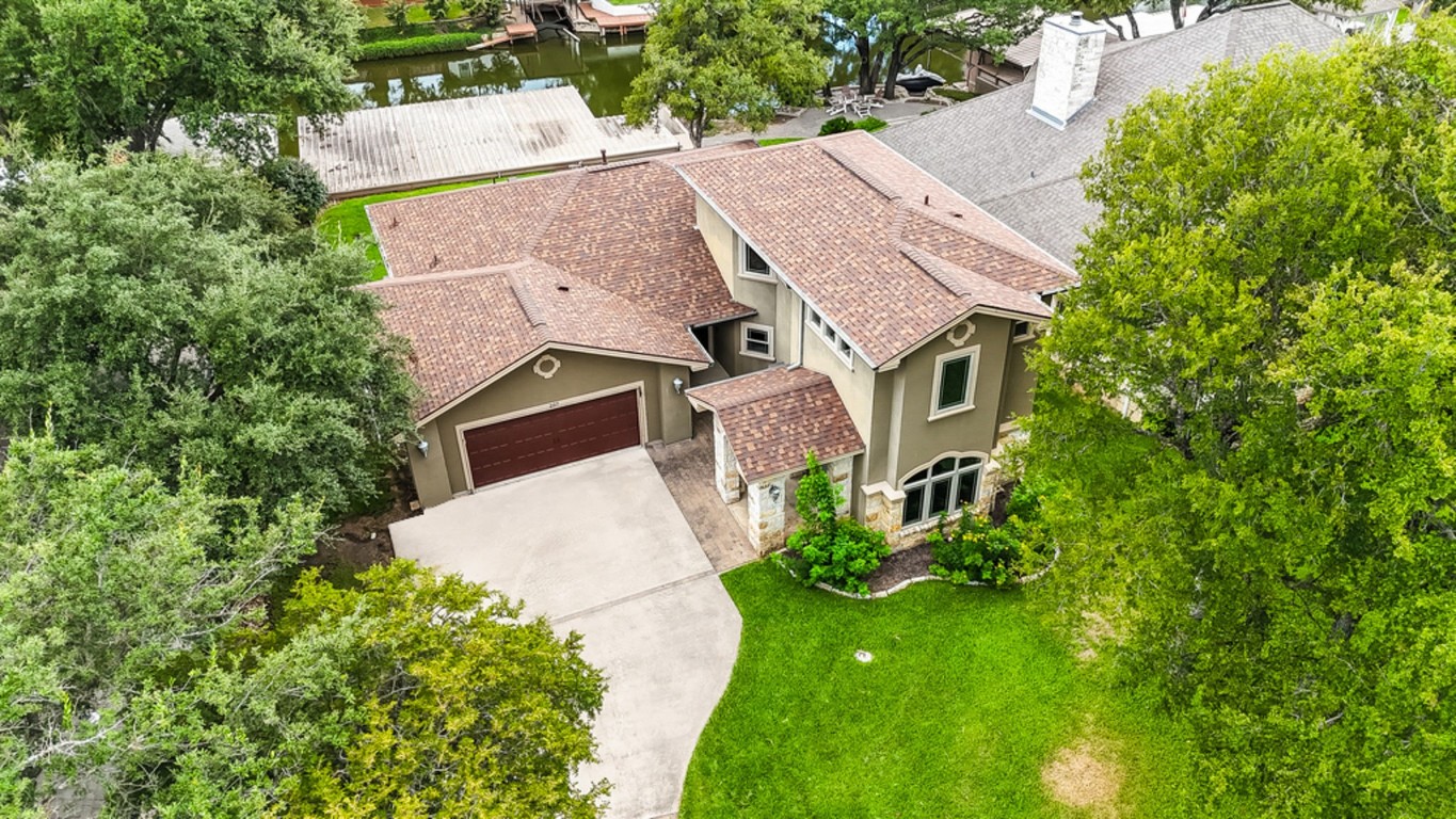 an aerial view of a house