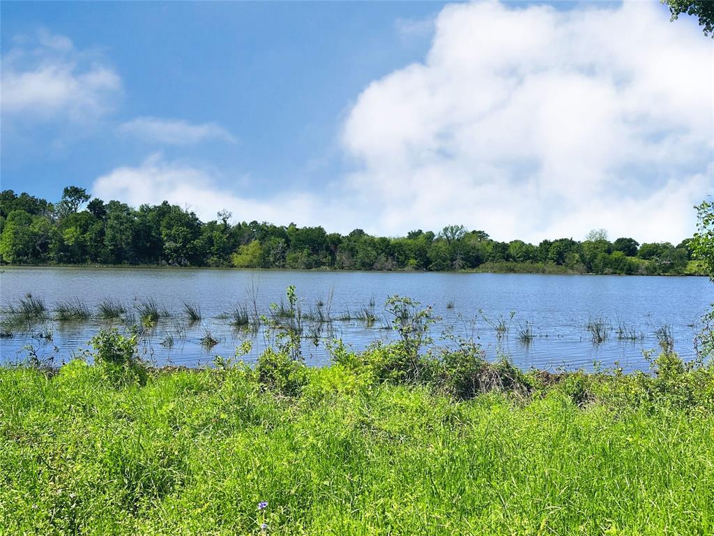 a view of a lake with houses in the back