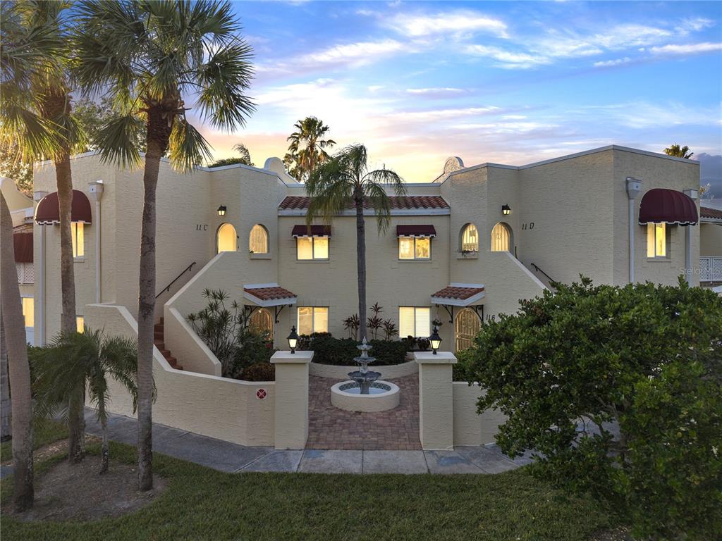 Front entryway featuring fountain.