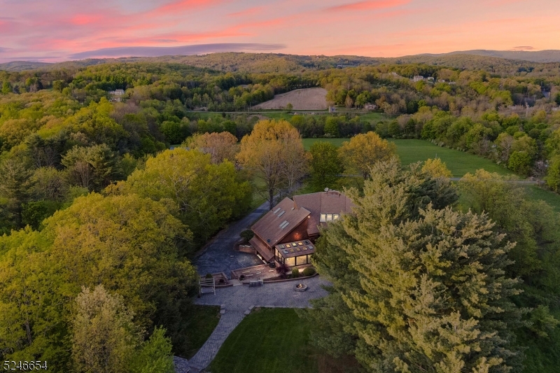 an aerial view of a house with a garden