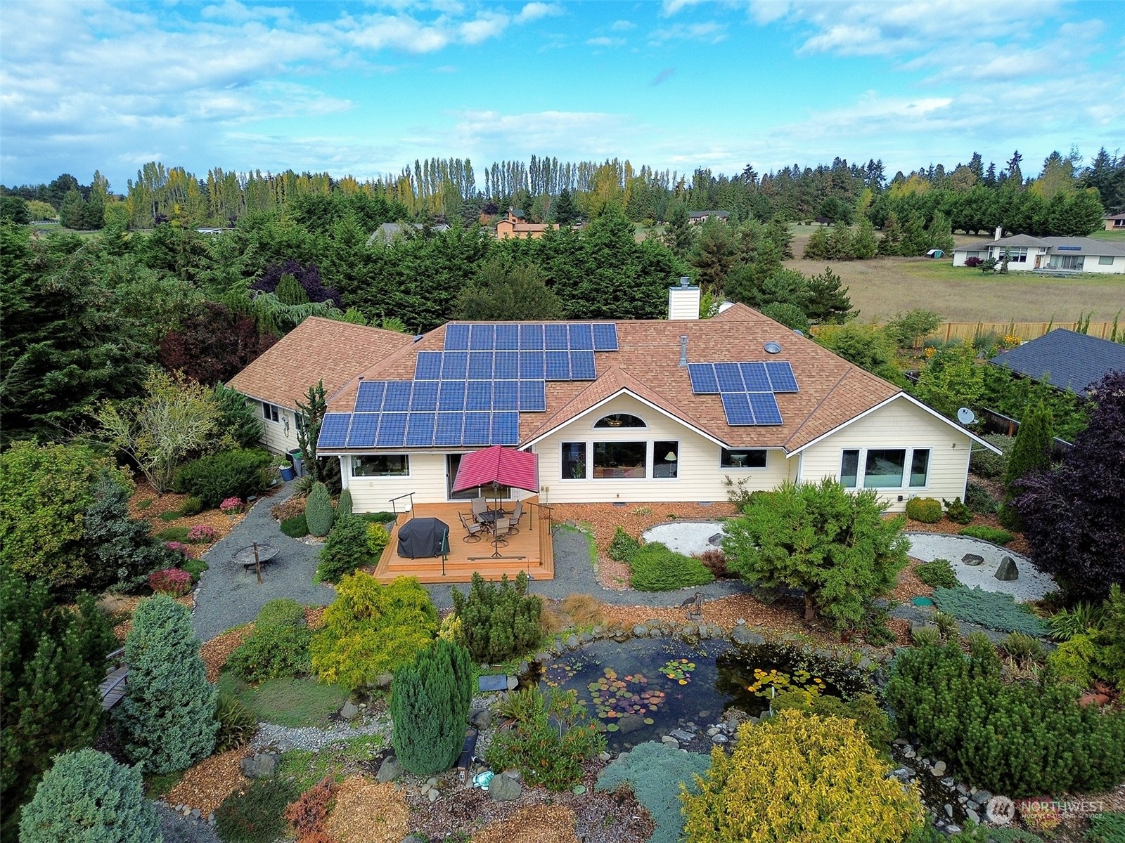 an aerial view of a house