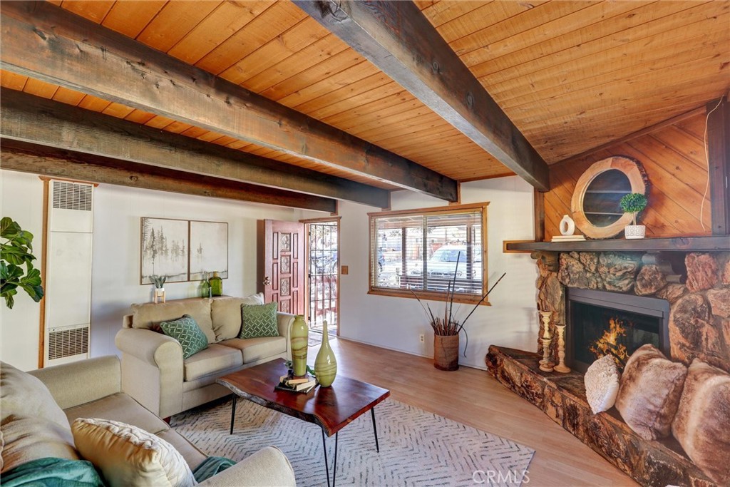 a living room with furniture a window and a fireplace