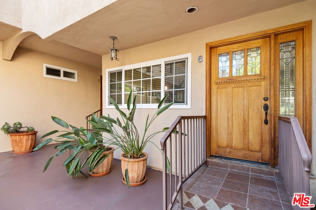 a potted plant sitting in front of a house