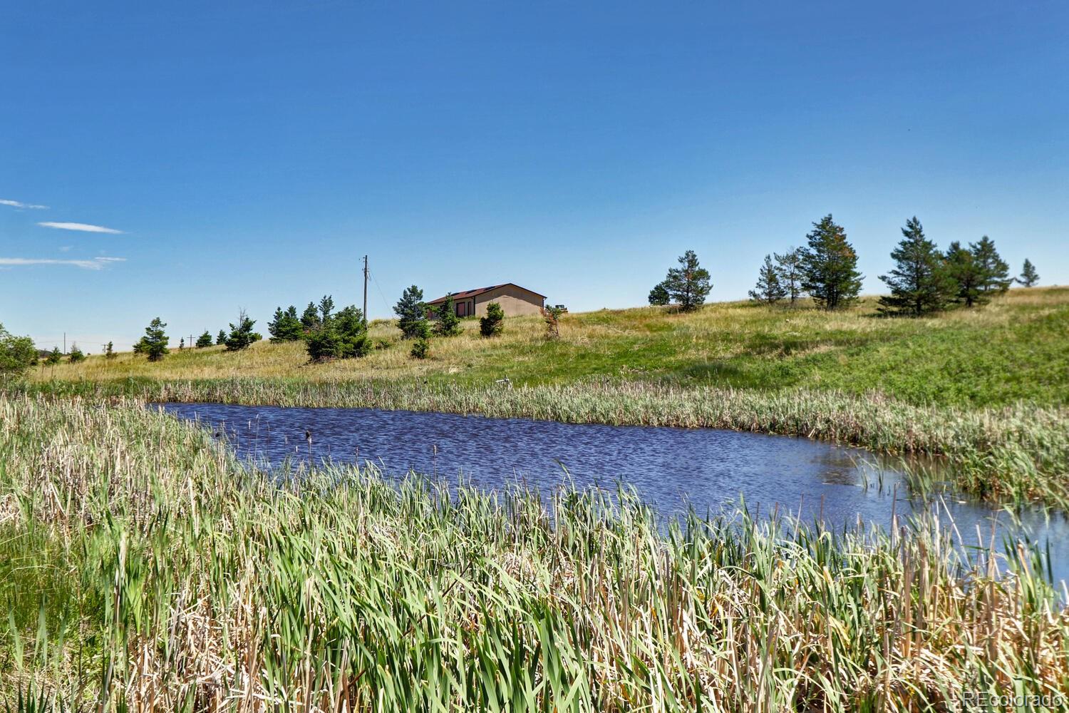 a view of a lake with a yard