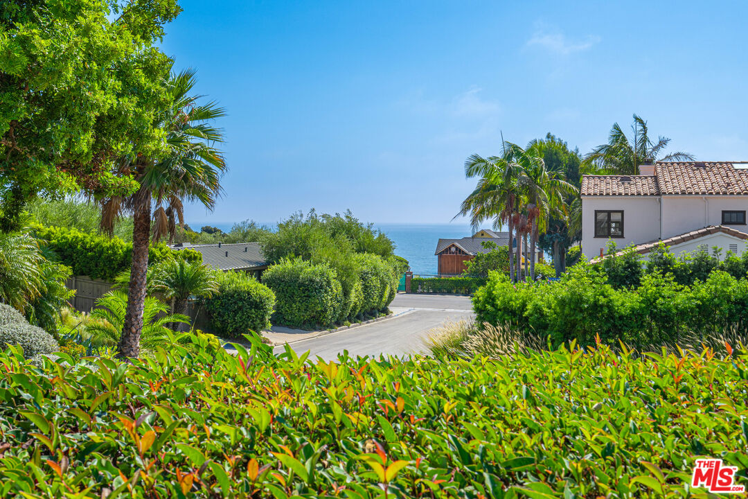 a view of a garden with a building in front of it