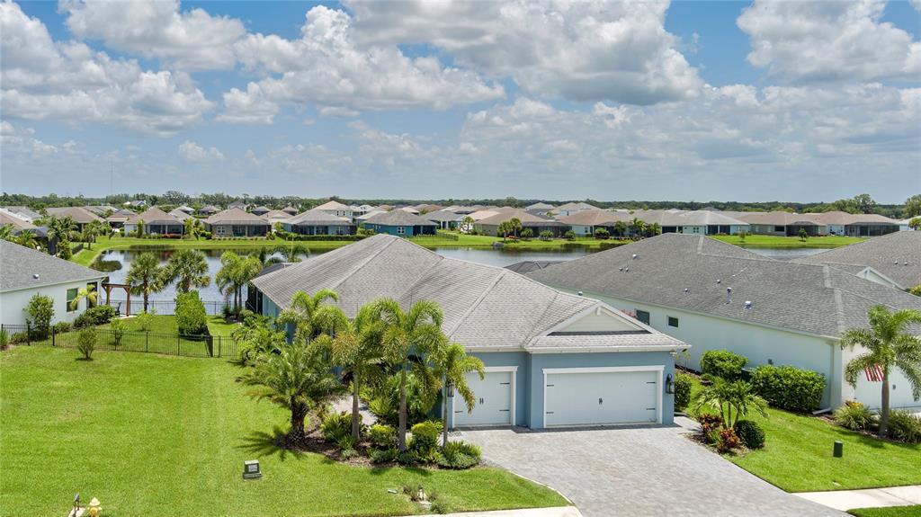 a aerial view of a house with a garden