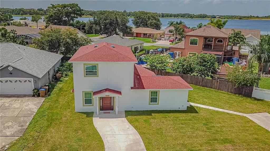 an aerial view of a house