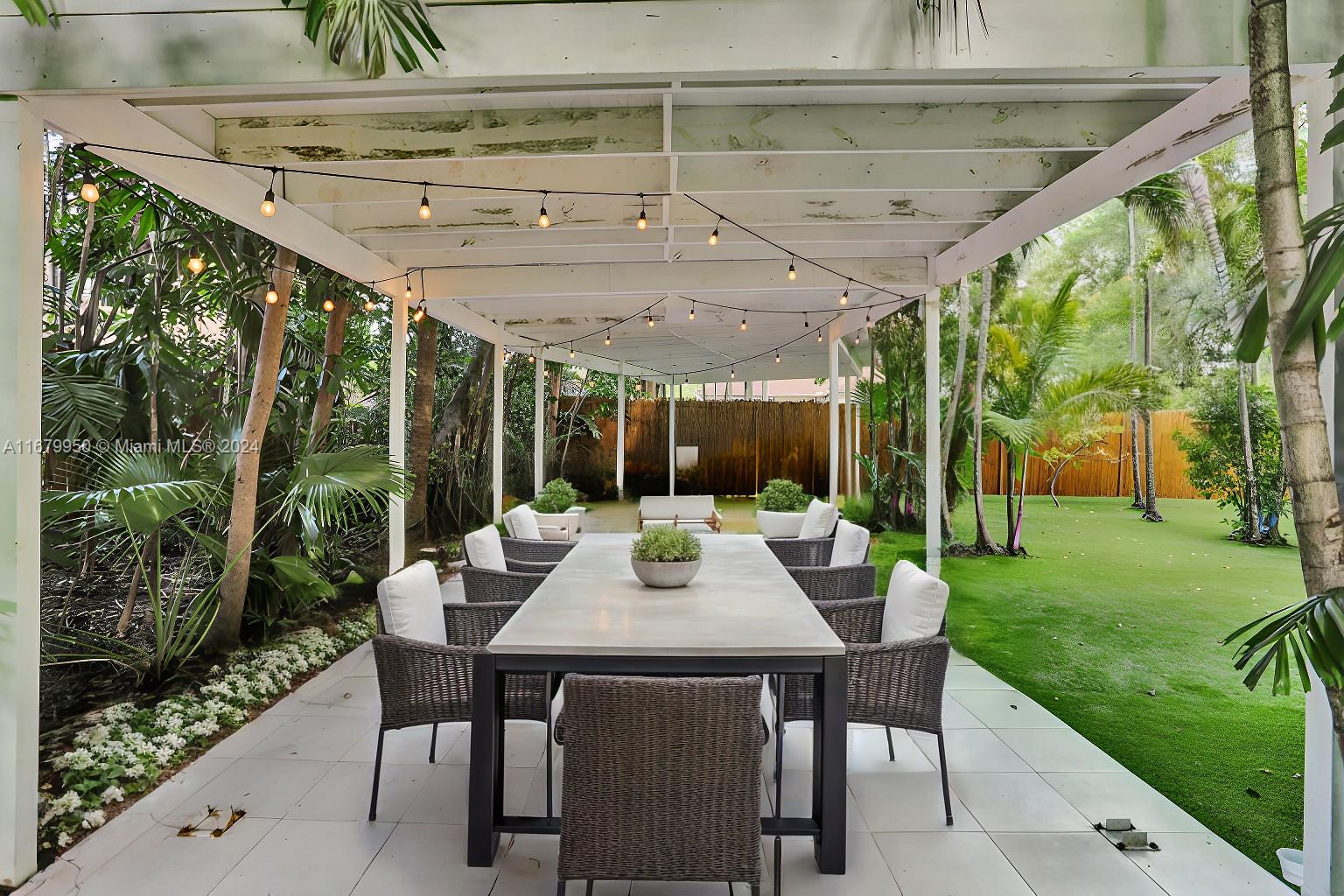 a table and chairs sitting in the garden