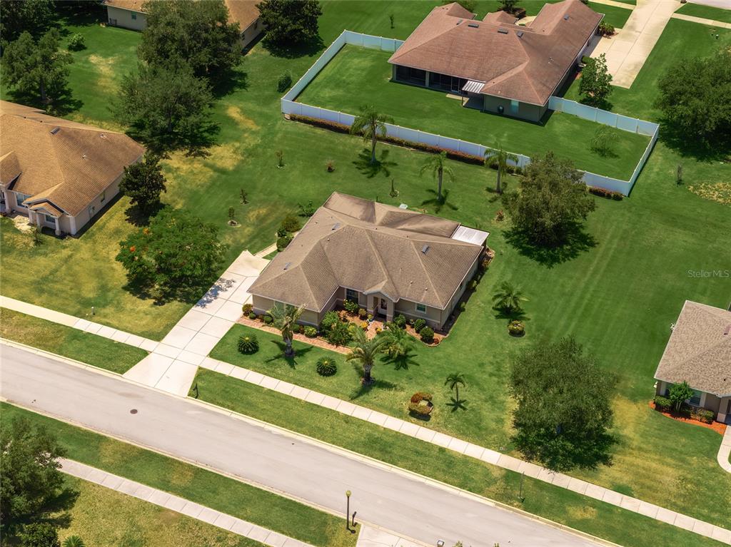 an aerial view of a garden