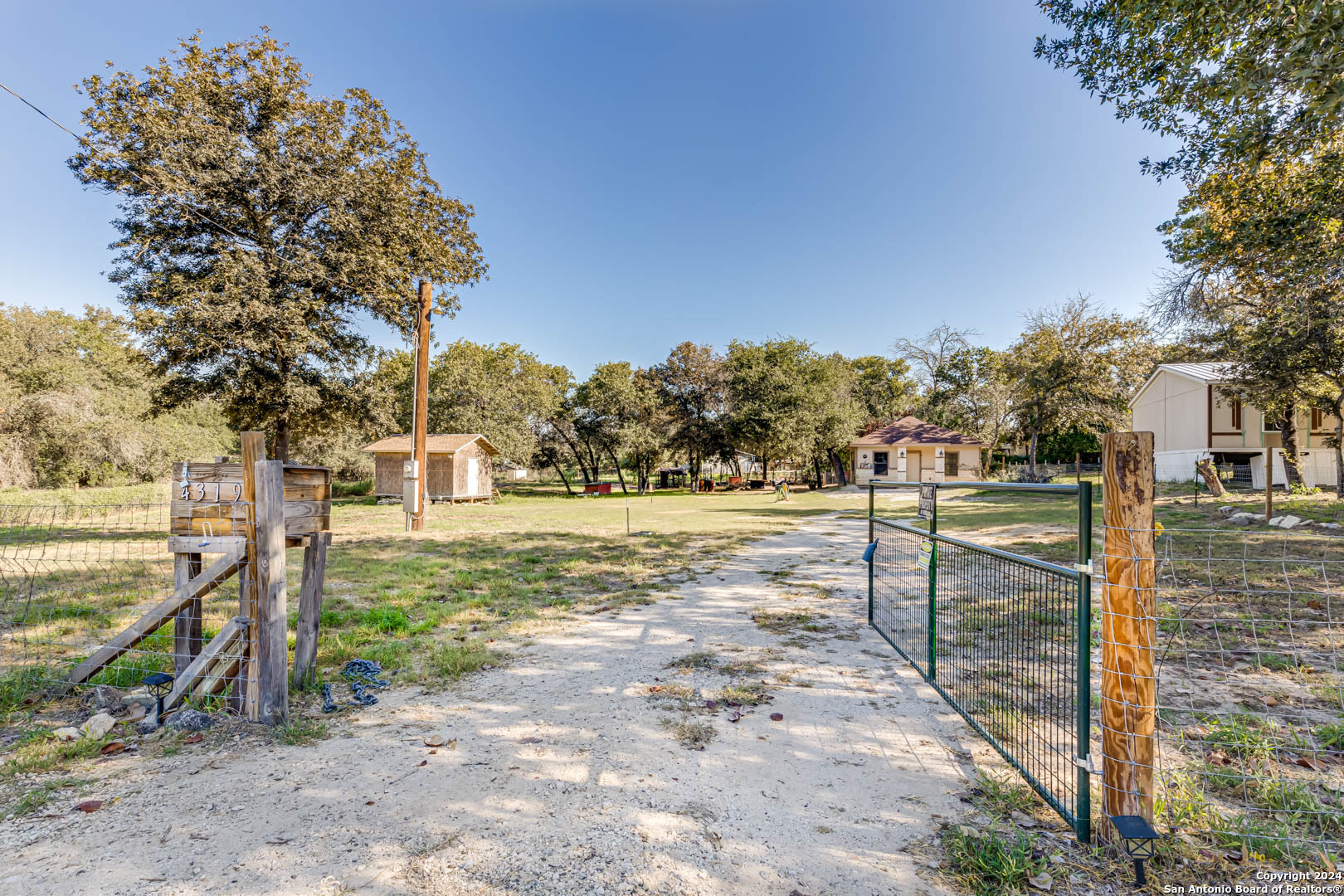 a view of a yard with trees