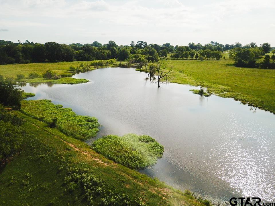 a view of a lake with a yard