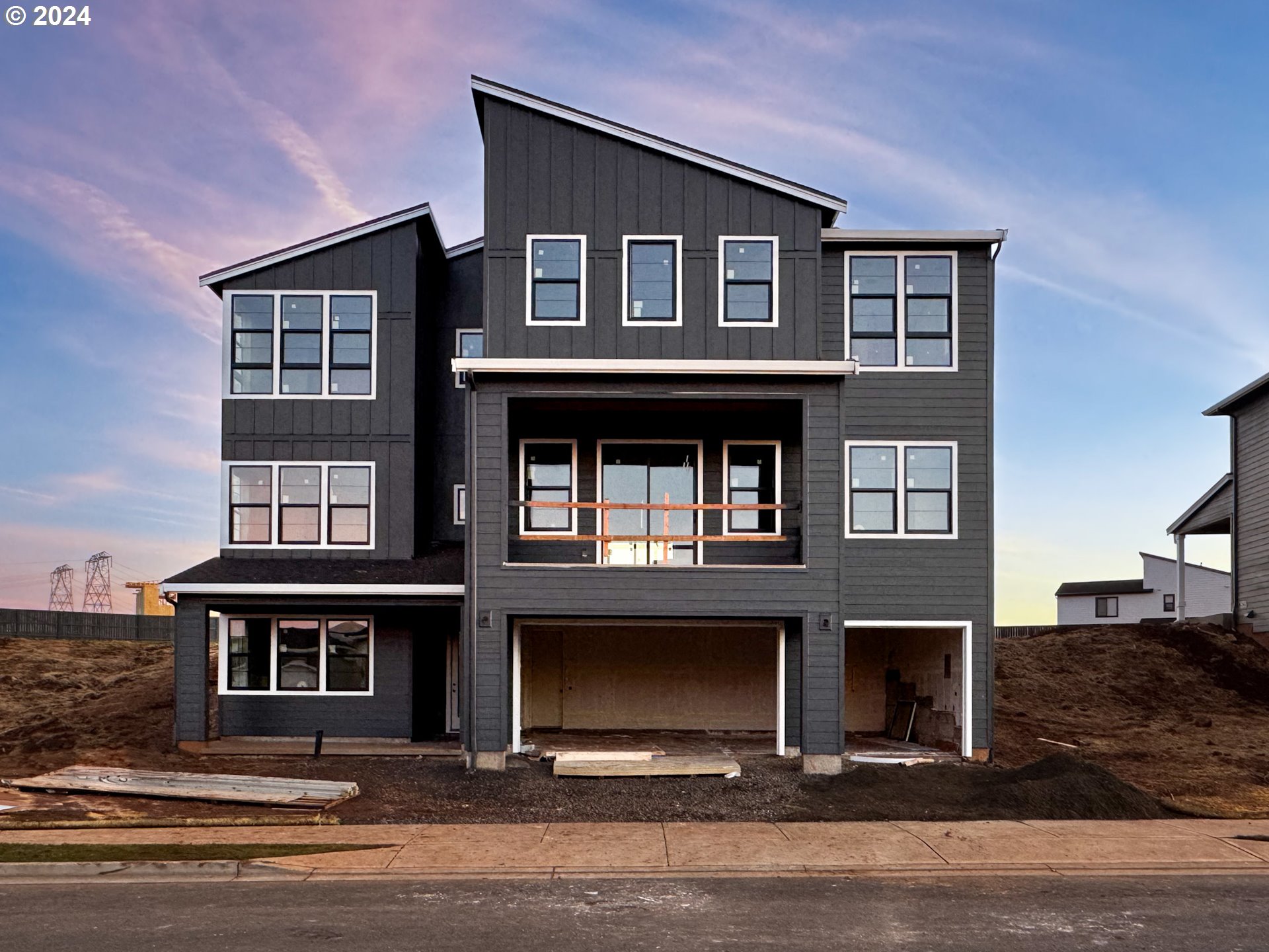 a front view of residential houses