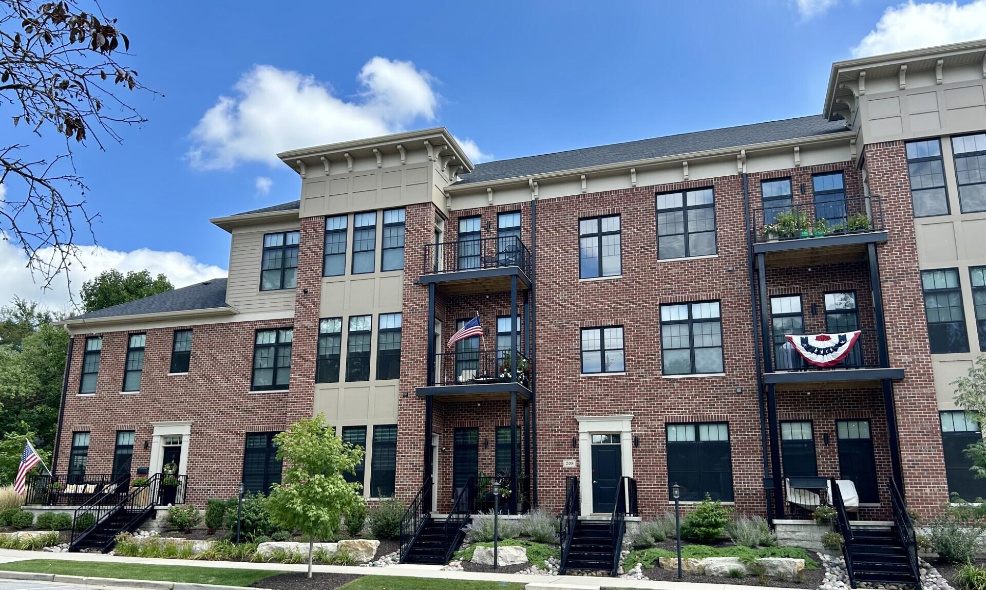 a front view of a multi story building