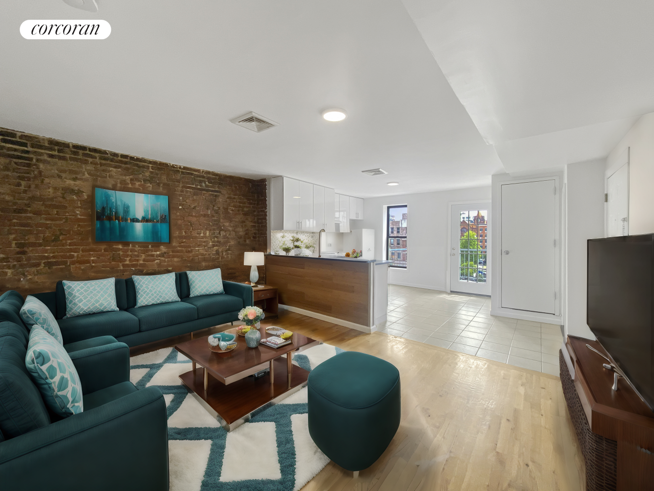 a living room with furniture and a flat screen tv