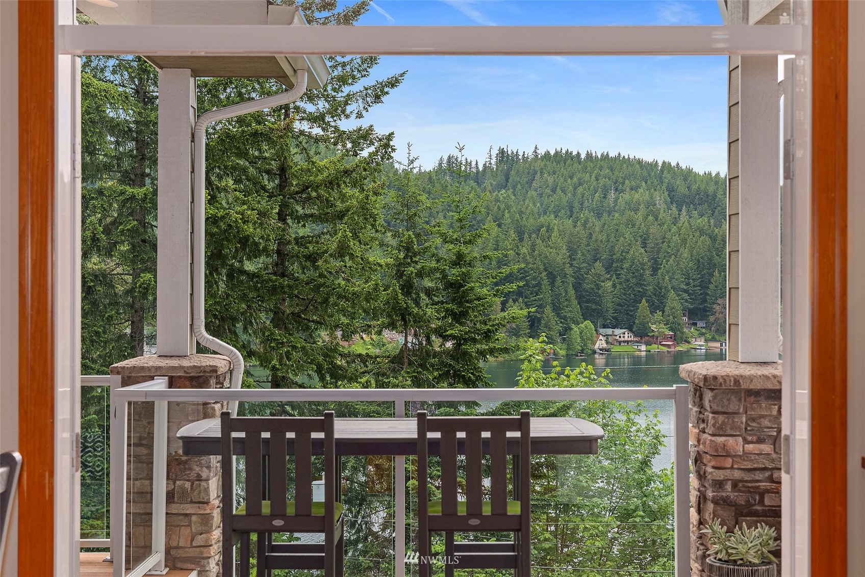 a view of a yard with an outdoor seating